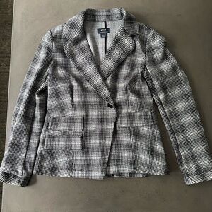 Anthropologie Black and White Blazer with Notched Lapel